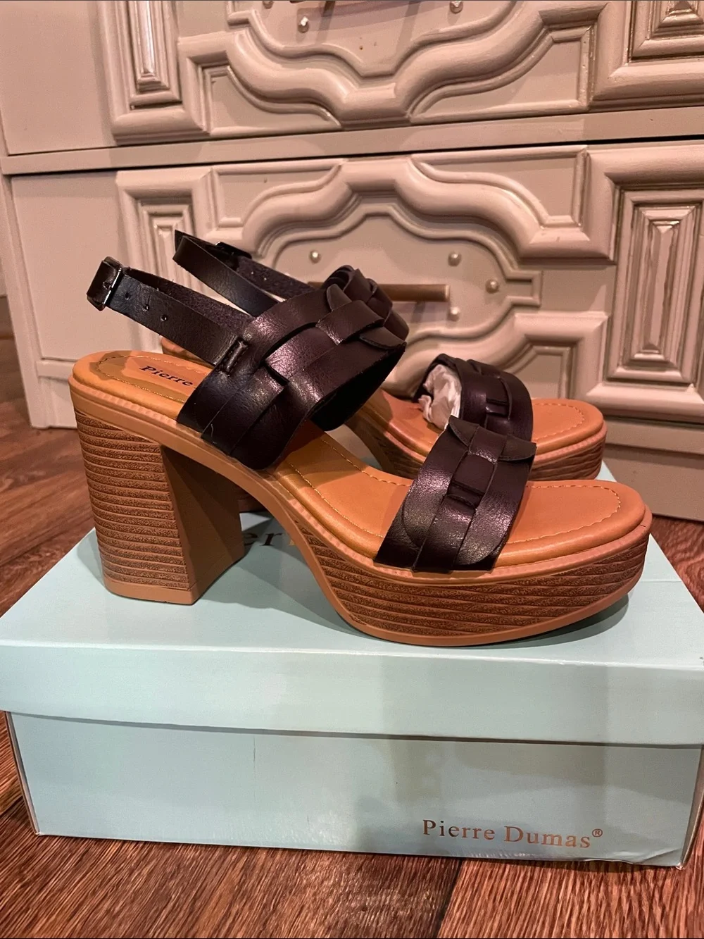 Pierre Dumas Brown Woven Platform Wedges